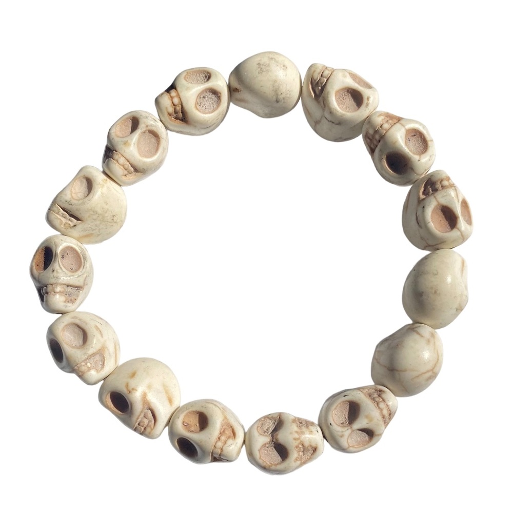 Vintage ivory Bone Fashion Elastic Stretchy Halloween Skull Bracelet